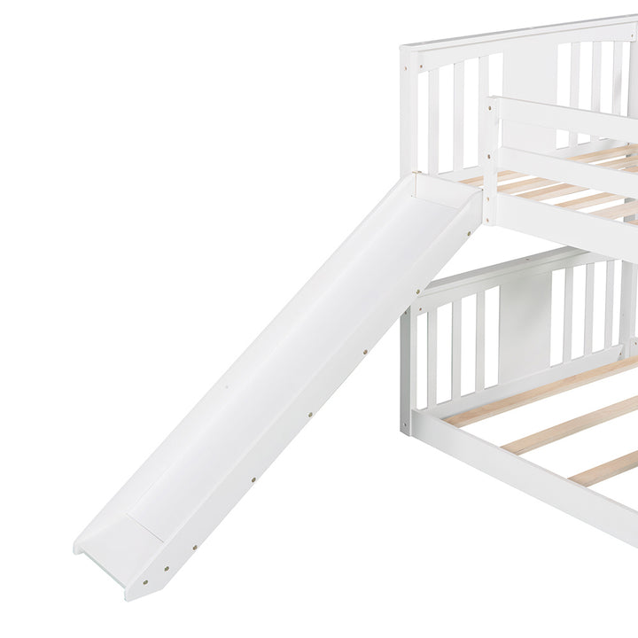 Hommoo Twin Over Twin Bunk Bed with Slide and Ladder for Kids, Teens - White Image 3