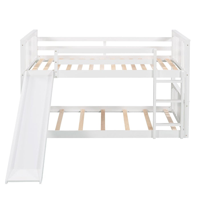 Hommoo Twin Over Twin Bunk Bed with Slide and Ladder for Kids, Teens - White Image 4