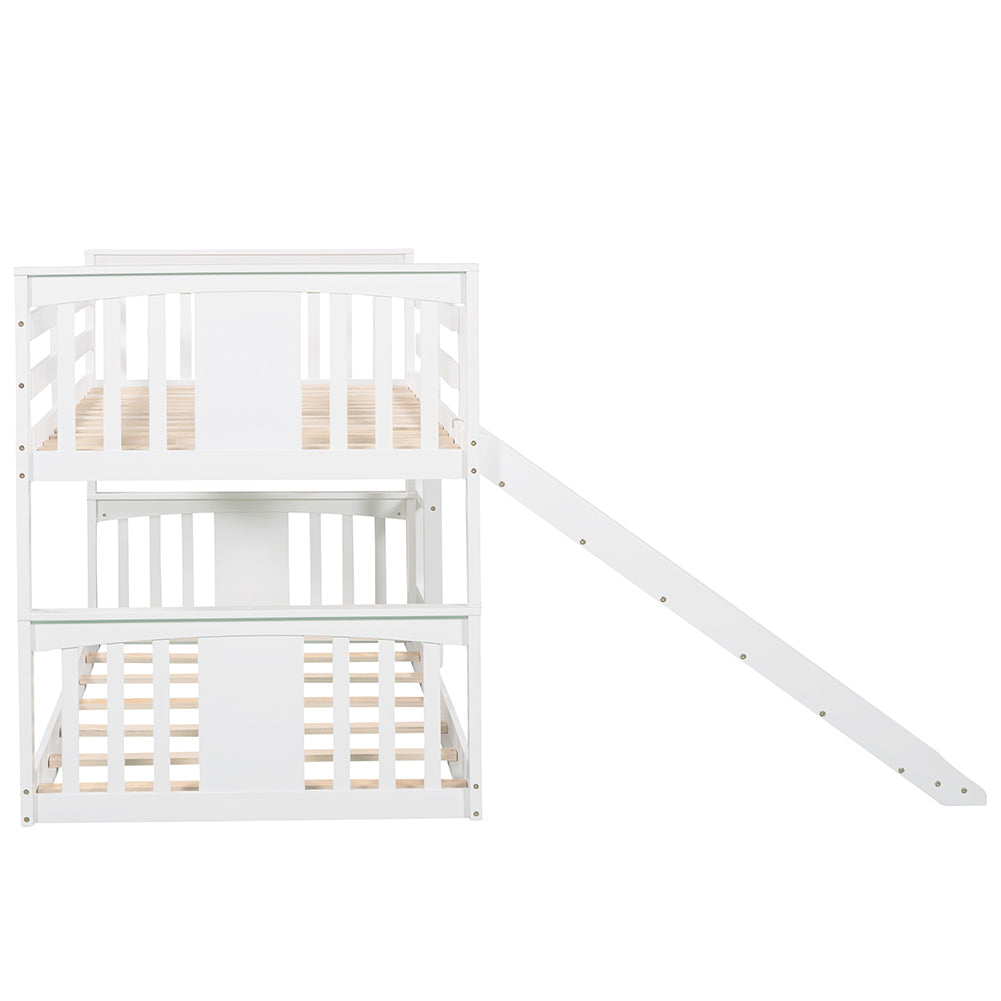 Hommoo Twin Over Twin Bunk Bed with Slide and Ladder for Kids, Teens - White Image 5