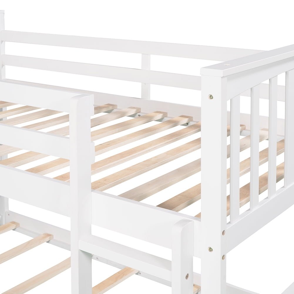 Hommoo Twin Over Twin Bunk Bed with Slide and Ladder for Kids, Teens - White Image 6