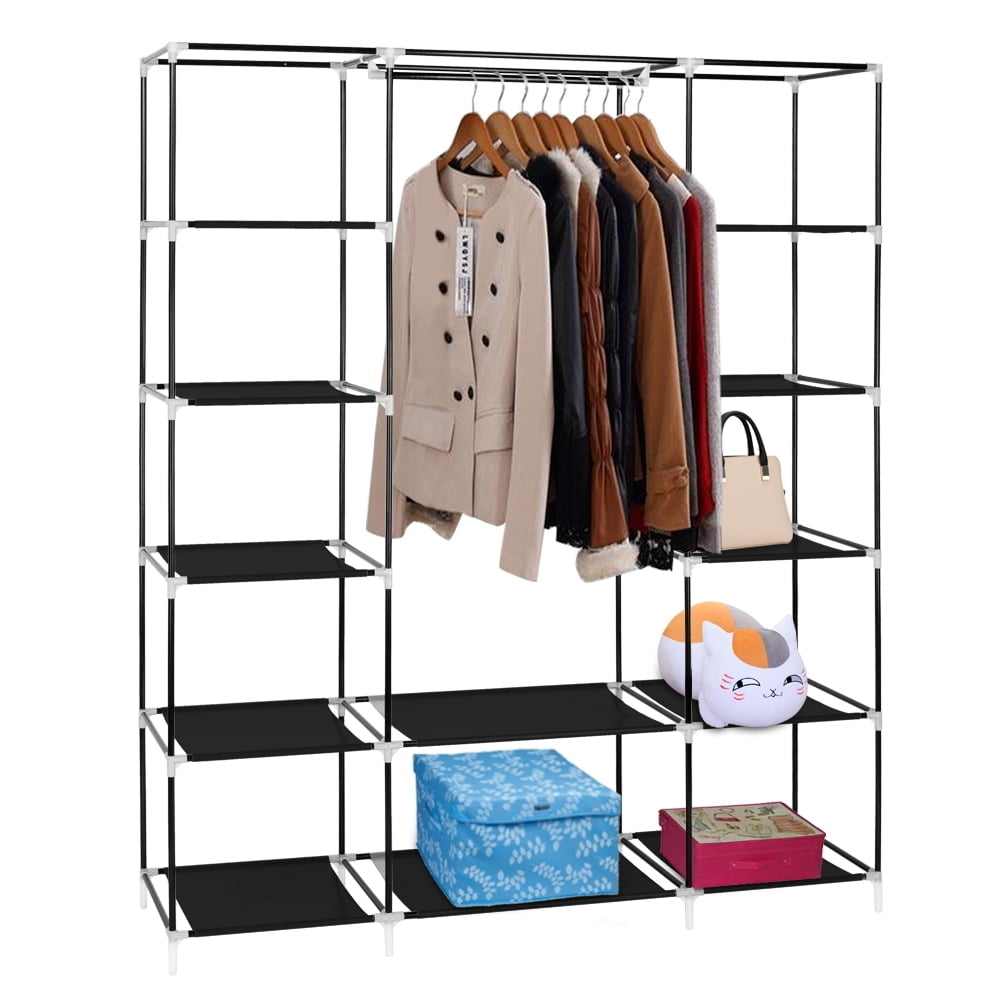 Hommoo 69" Portable Clothes Closet, Fabric Shoe Storage Rack Shelf, Room-saving Assembled Cloth Wardrobe - Black Image 3