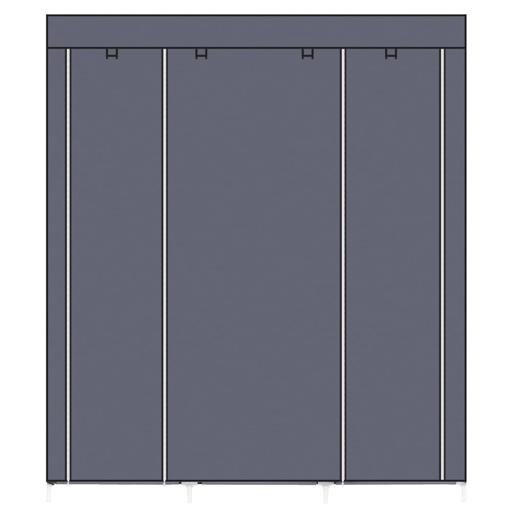 Hommoo 69" Portable Clothes Closet, Fabric Wardrobe Double Rod Storage Organizer Shelf - Gray Image 4