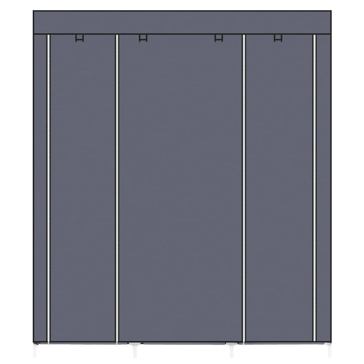 Hommoo 69" Portable Clothes Closet, Fabric Wardrobe Double Rod Storage Organizer Shelf - Gray Image 4