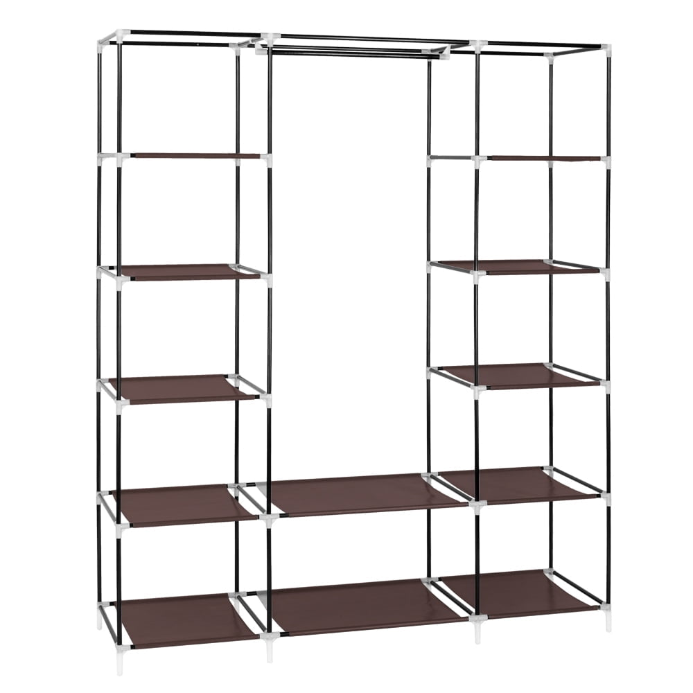 Hommoo 69" Portable Clothes Closet, Fabric Shoe Storage Rack Shelf, Room-saving Assembled Cloth Wardrobe - Dark Brown Image 2