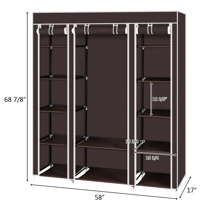 Hommoo 69" Portable Clothes Closet, Fabric Shoe Storage Rack Shelf, Room-saving Assembled Cloth Wardrobe - Dark Brown Image 4