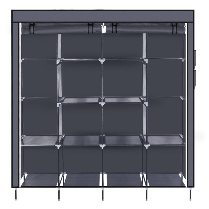 Hommoo 67" Clothes Closet, Portable Wardrobe Clothes Storage Rack with 12 Shelves 4 Side Pockets - Gray Image 4