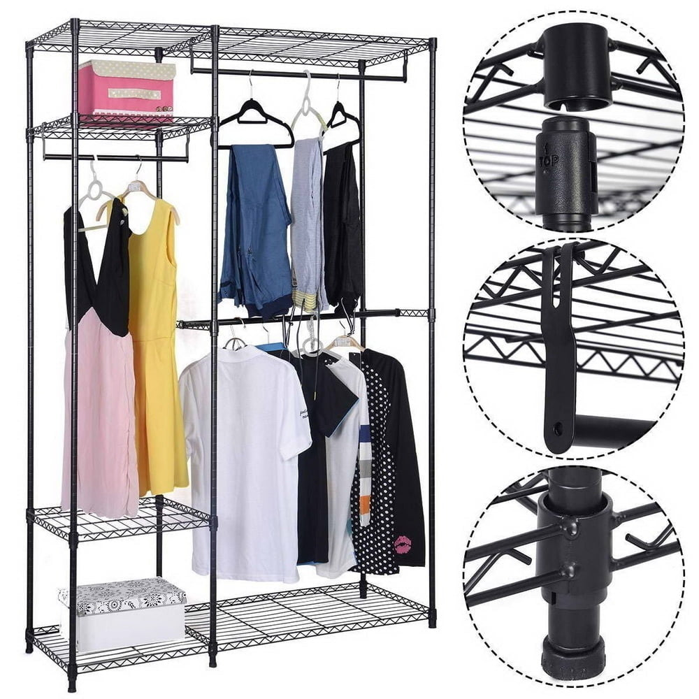 Hommoo 4 Tiers Clothing Storage Rack, Portable Closet Organizer Wardrobe - Black Image 1