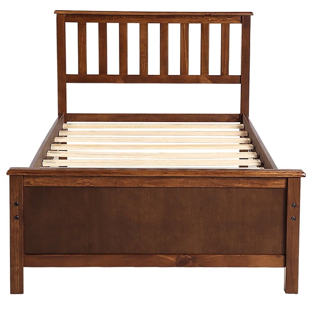 Hommoo Twin Size Wood Platform Beds with Headboard, Footboard and Wood Slat Support - Walnut Image 3