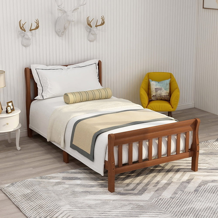 Hommoo Wood Platform Beds with Headboard/Footboard/Wood Slat Support, Twin Bed Frame Panel Bed Mattress Foundation Image 1