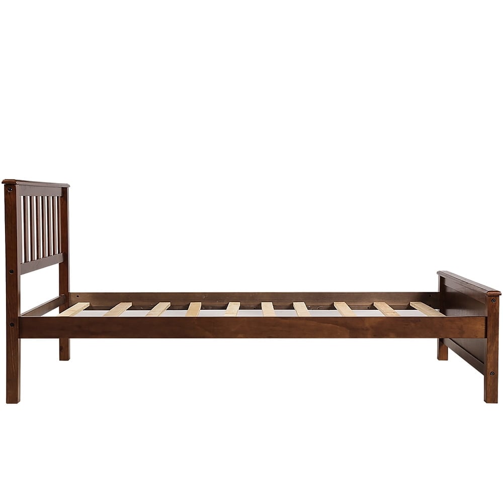 Hommoo Twin Size Wood Platform Beds with Headboard, Footboard and Wood Slat Support - Walnut Image 5