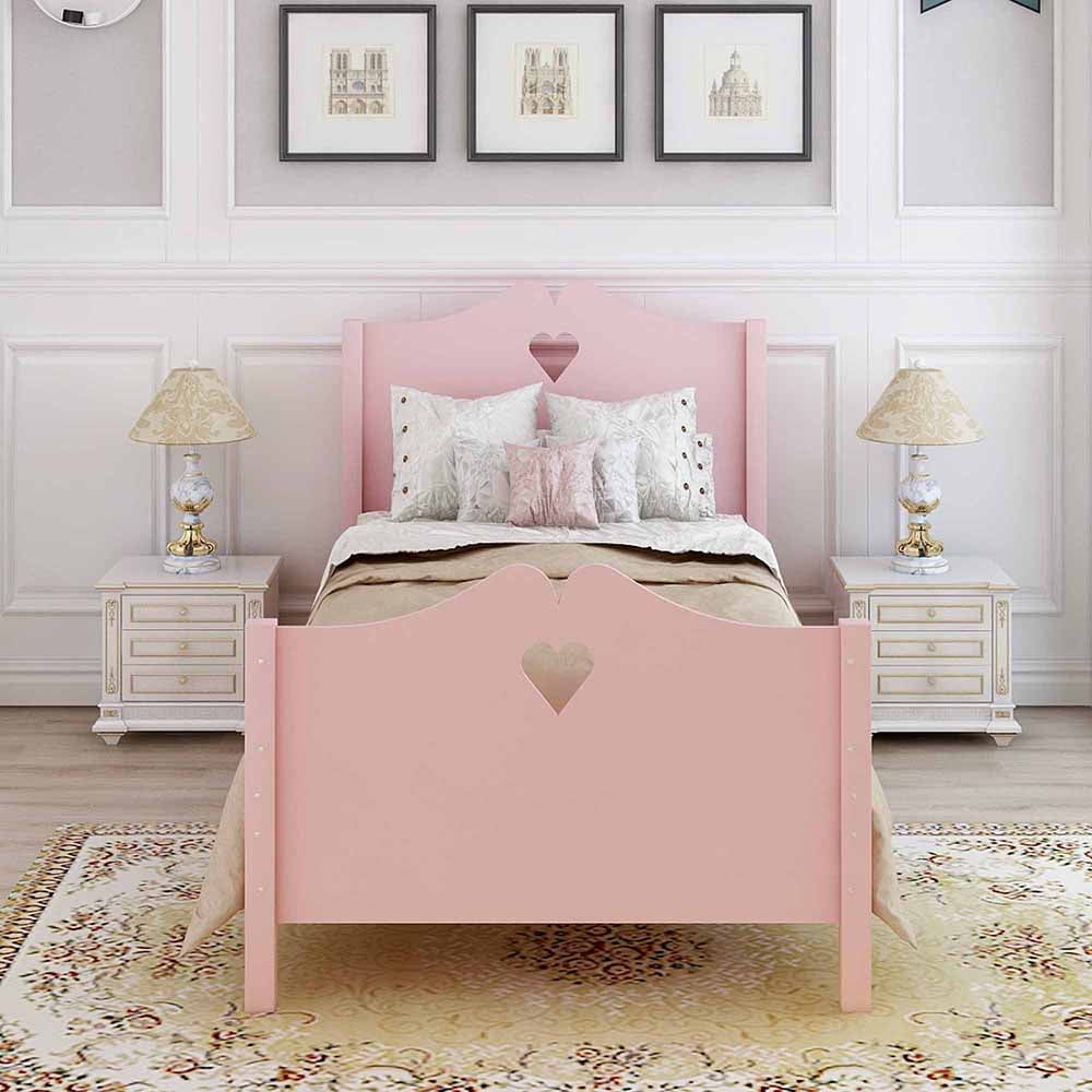 Hommoo Pink Platform Beds for Teens Kids Girls Boys, Twin Size Bed Frame with Wood Slat Support and Headboard and Image 1