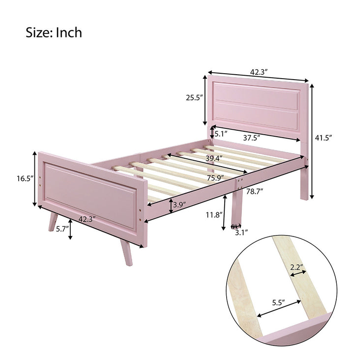 Hommoo Wood Platform Beds with Headboard and Wood Slat Support, Twin Bed Frame Mattress Foundation - Pink Image 2