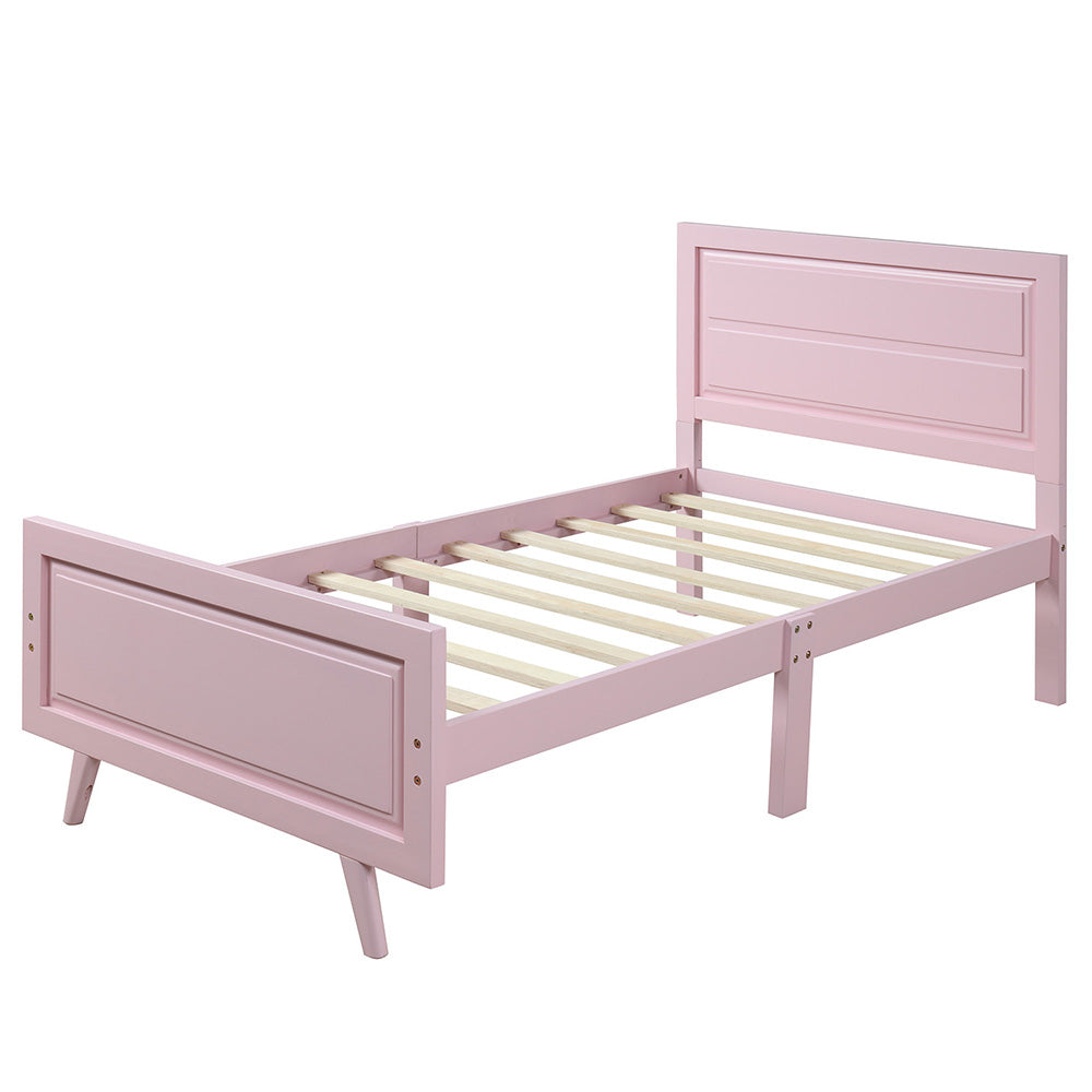 Hommoo Wood Platform Beds with Headboard and Wood Slat Support, Twin Bed Frame Mattress Foundation - Pink Image 4