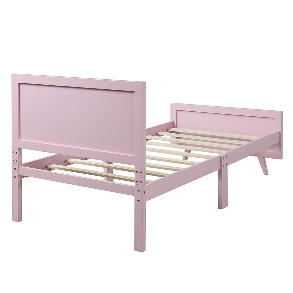 Hommoo Wood Platform Beds with Headboard and Wood Slat Support, Twin Bed Frame Mattress Foundation - Pink Image 5