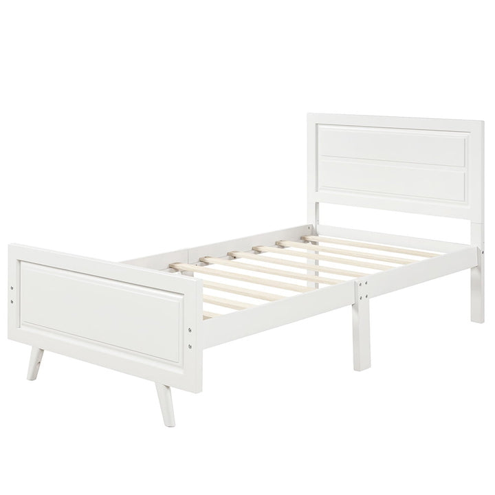 Hommoo Wood Platform Beds with Headboard and Wood Slat Support, Twin Bed Frame Mattress Foundation - White Image 2