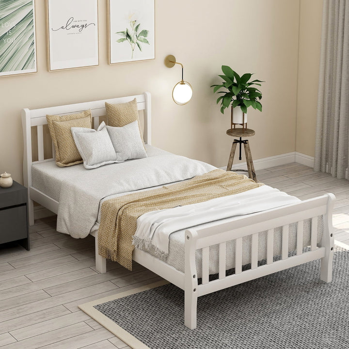 Hommoo Wood Platform Beds with Headboard/Footboard/Wood Slat Support, Twin Bed Frame Panel Bed Mattress Foundation Image 1