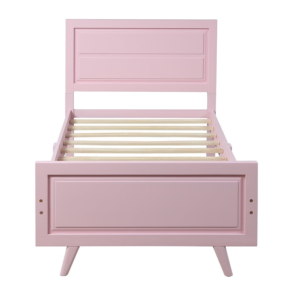 Hommoo Wood Platform Beds with Headboard and Wood Slat Support, Twin Bed Frame Mattress Foundation - Pink Image 6