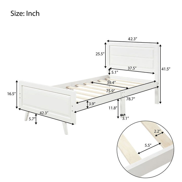 Hommoo Wood Platform Beds with Headboard and Wood Slat Support, Twin Bed Frame Mattress Foundation - White Image 4