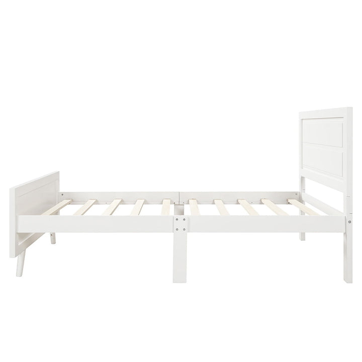 Hommoo Wood Platform Beds with Headboard and Wood Slat Support, Twin Bed Frame Mattress Foundation - White Image 7