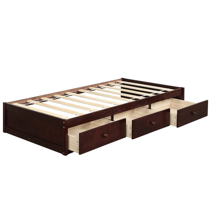 Hommoo Modern Wood with Storage Platform Bed, Twin Size Platform Storage Bed with 3 Drawers, Espresso Image 2