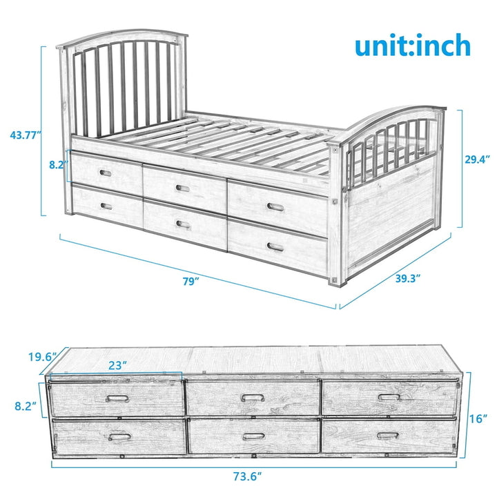 Hommoo Modern Wood with Storage Platform Bed, Twin, Oak Image 3