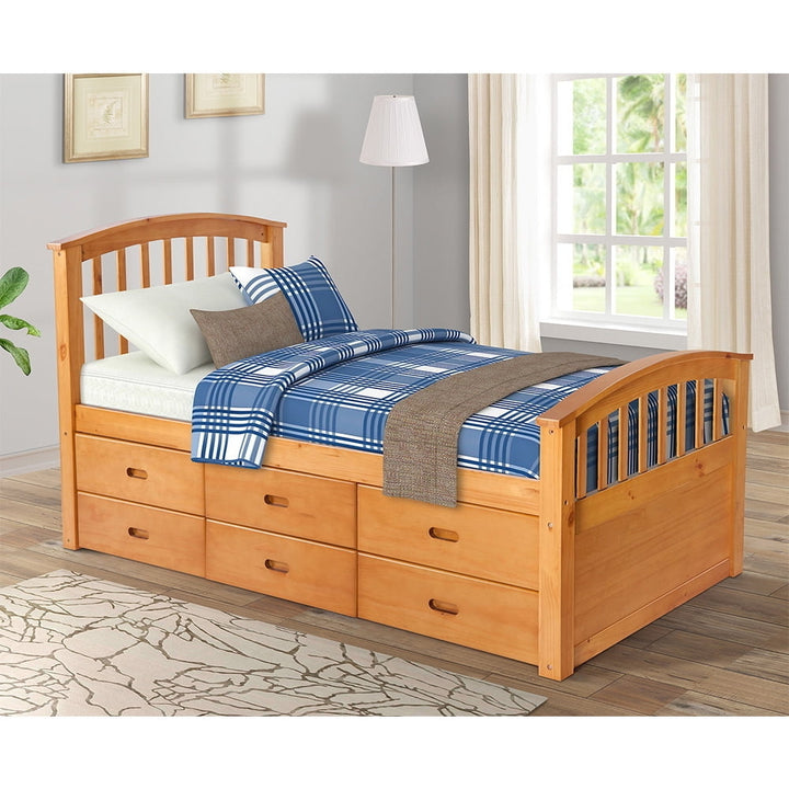 Hommoo Modern Wood with Storage Platform Bed, Twin, Oak Image 4