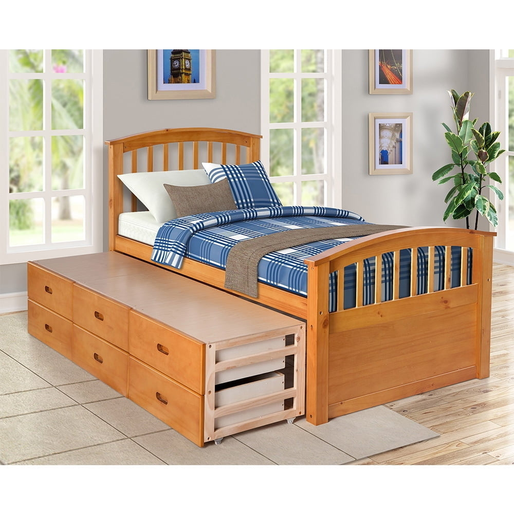 Hommoo Modern Wood with Storage Platform Bed, Twin, Oak Image 5