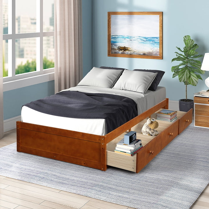 Hommoo Modern Wood with Storage Platform Bed, Twin Size Platform Storage Bed with 3 Drawers, Espresso Image 3