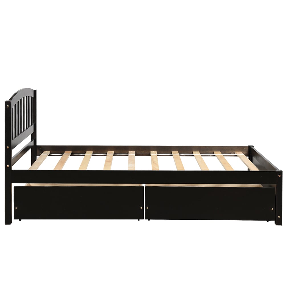 Hommoo Solid Wood Twin Size Platform Bed with Storage Dawers, Wood Bed Frame with Two Drawers and Headboard - Espresso Image 3