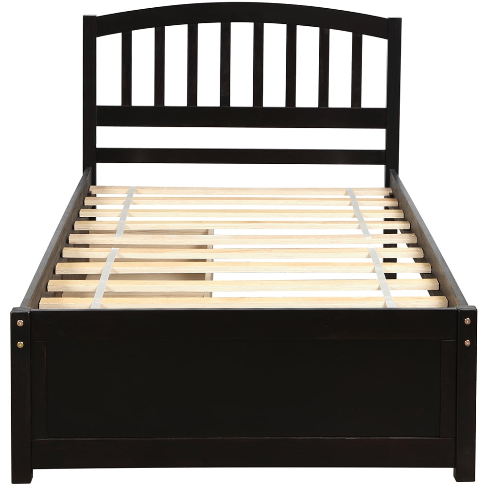 Hommoo Solid Wood Twin Size Platform Bed with Storage Dawers, Wood Bed Frame with Two Drawers and Headboard - Espresso Image 4