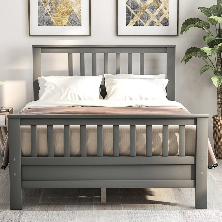 Hommoo Modern Wood Platform Bed for Home Hotel, Full Size Bed Frame with Headboard and Footboard, Gray Image 1