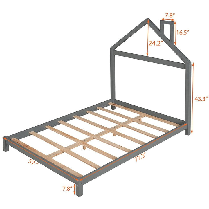 Hommoo Wood Platform Bed with House-Shaped Headboard,Full Size - Gray Image 3