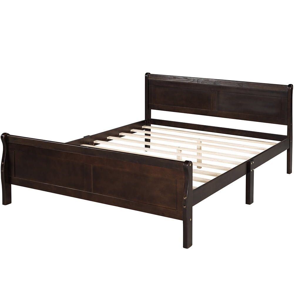 Hommoo Wood Platform Bed, Bed Frame with Headboard, Full Size Bed Frame - Espresso Image 3