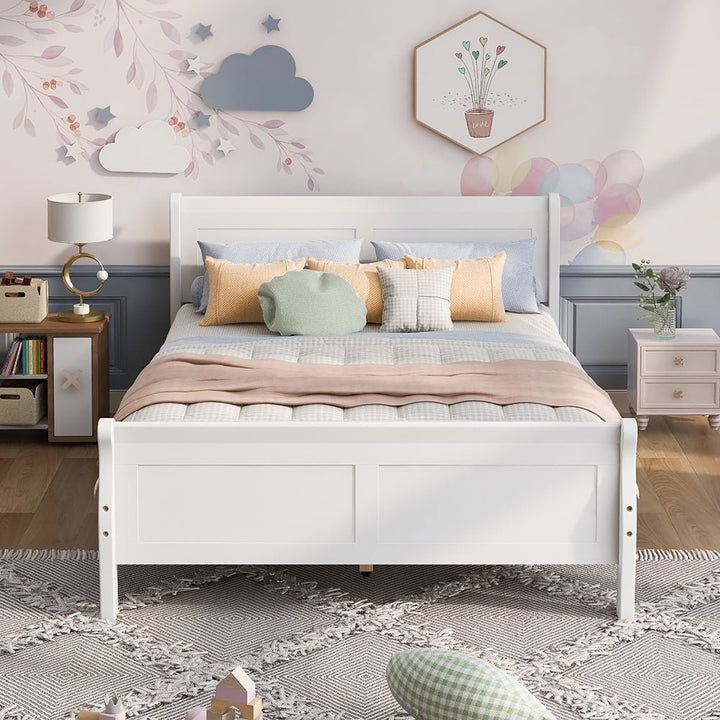 Hommoo Wood Platform Bed, Queen Size Bed Frame with Headboard - White Image 1