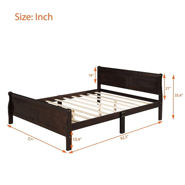 Hommoo Wood Platform Bed, Bed Frame with Headboard, Full Size Bed Frame - Espresso Image 6