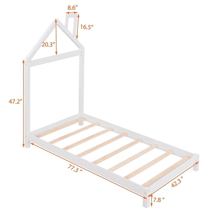 Hommoo Twin size Wood Platform Bed with House-shaped Headboard - White Image 6