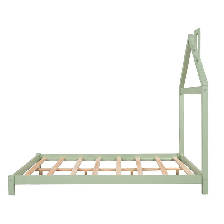 Hommoo Wood Platform Bed with House-Shaped Headboard,Full Size - Green Image 4