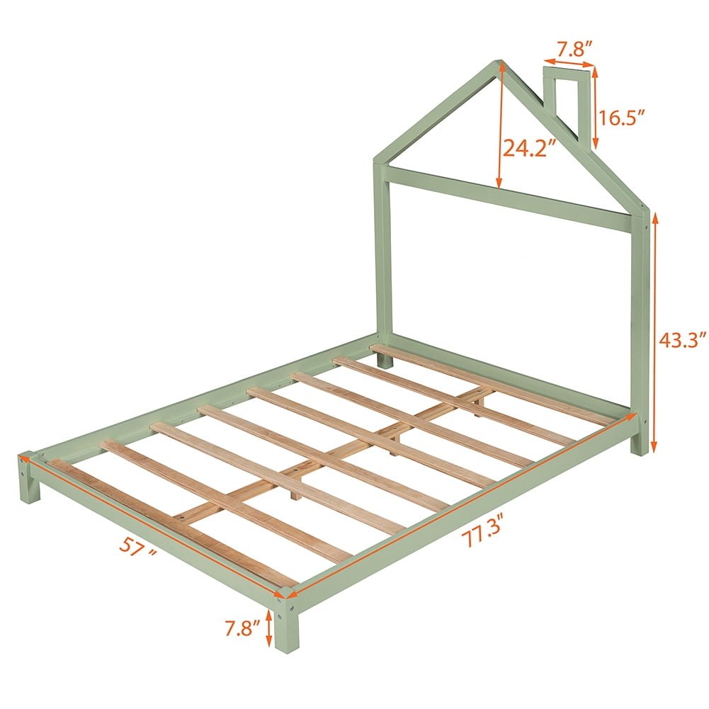 Hommoo Wood Platform Bed with House-Shaped Headboard,Full Size - Green Image 5