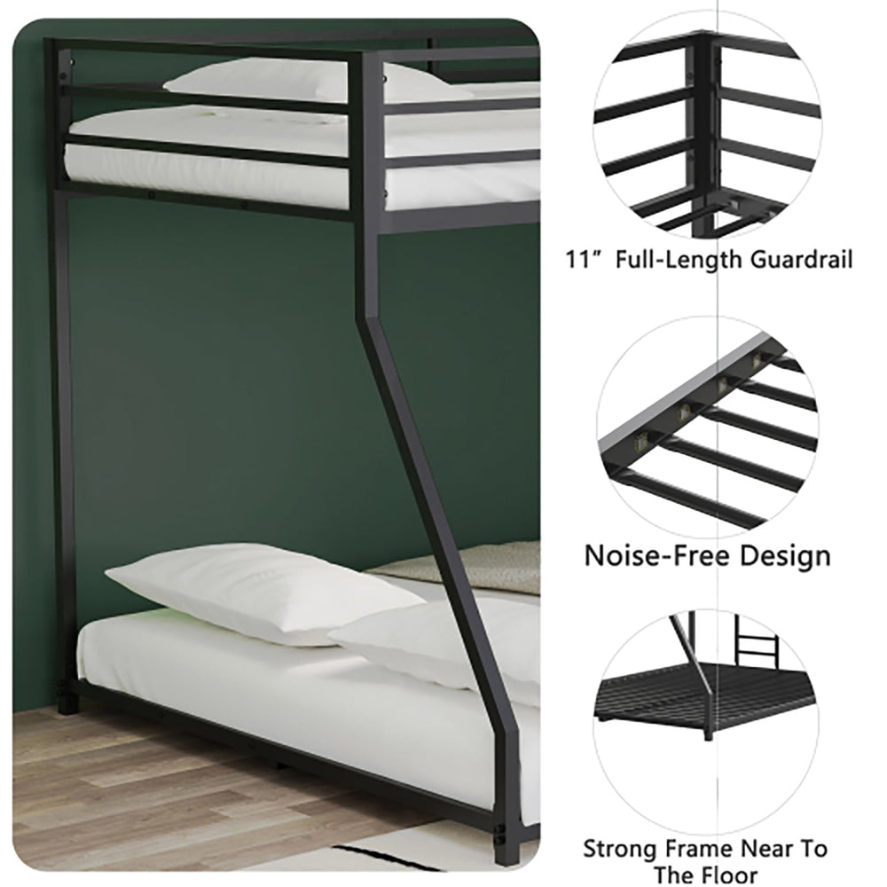 Hommoo Bunk Bed Twin Over Twin Size, Metal Bunk Bed with Ladder and Full-Length Guardrail, Off White Image 2