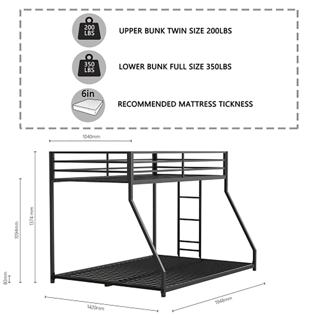 Hommoo Bunk Bed Twin Over Twin Size, Metal Bunk Bed with Ladder and Full-Length Guardrail, Off White Image 3