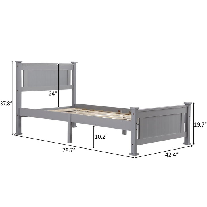 Hommoo Kids Pine Wood Twin Size Platform Bed Frame with Headboard Footboard for Bedroom, Gray Image 3