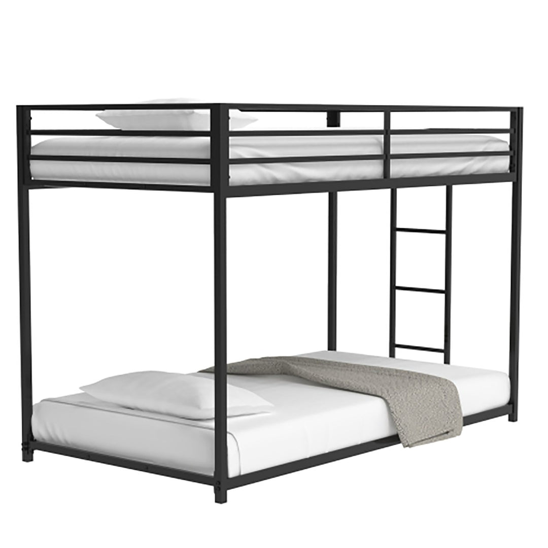 Hommoo Bunk Bed Twin Over Twin Size, Metal Bunk Bed with Ladder and Full-Length Guardrail, Black Image 2