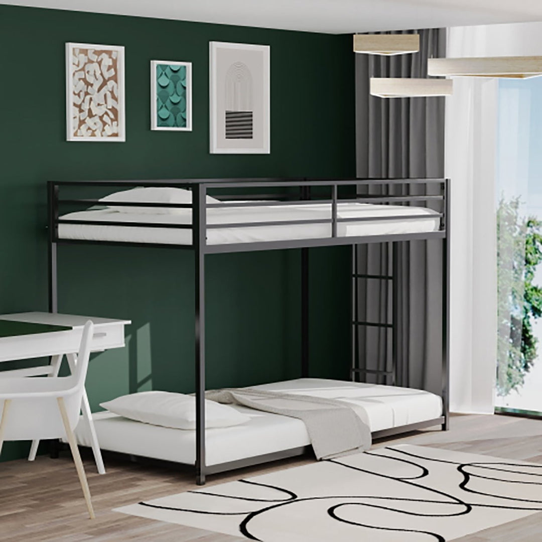 Hommoo Bunk Bed Twin Over Twin Size, Metal Bunk Bed with Ladder and Full-Length Guardrail, Black Image 5