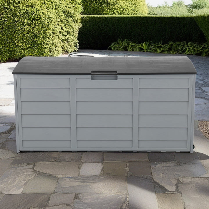 Hommoo Outdoor Storage Box, 75 Gallon Waterproof Lockable Deck Box for Patio Cushions, Gardening Tools, Kids Toys, Grey Image 1