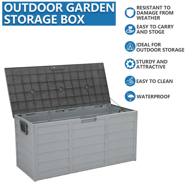 Hommoo Outdoor Storage Box, 75 Gallon Waterproof Lockable Deck Box for Patio Cushions, Gardening Tools, Kids Toys, Grey Image 3