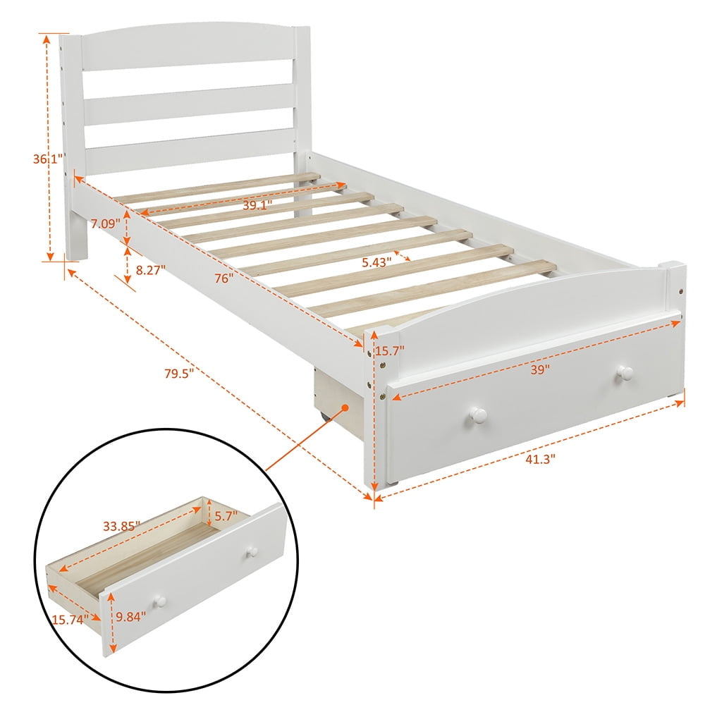 Hommoo Twin Size Platform Beds with Storage Drawers, Wood Bed Frame with Slat Support - No Box Spring Needed - White Image 2