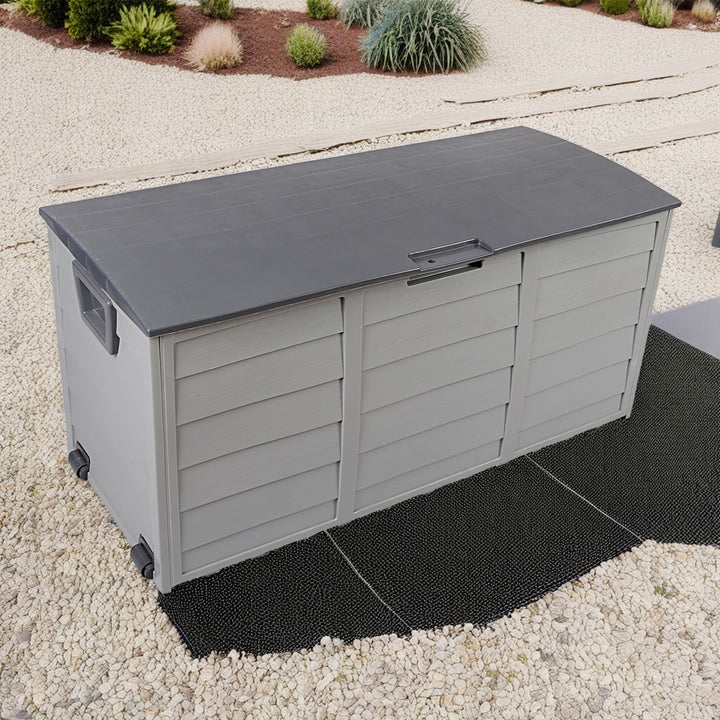 Hommoo Outdoor Storage Box, 75 Gallon Waterproof Lockable Deck Box for Patio Cushions, Gardening Tools, Kids Toys, Grey Image 4