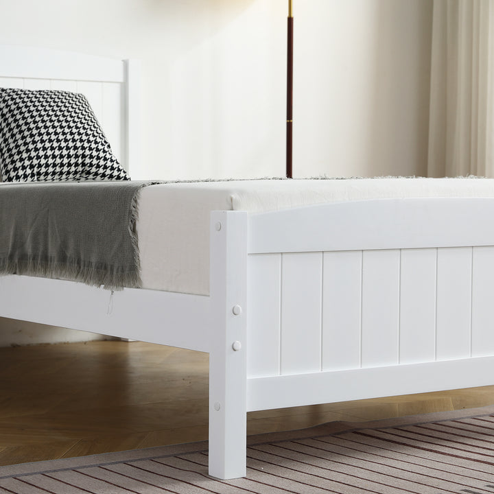 Hommoo Kids Pine Wood Twin Size Platform Bed Frame with Headboard Footboard for Bedroom, White Image 4