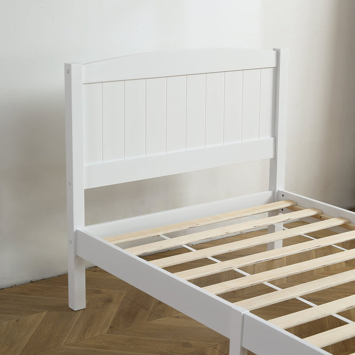 Hommoo Kids Pine Wood Twin Size Platform Bed Frame with Headboard Footboard for Bedroom, White Image 5