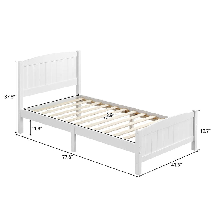 Hommoo Kids Pine Wood Twin Size Platform Bed Frame with Headboard Footboard for Bedroom, White Image 6